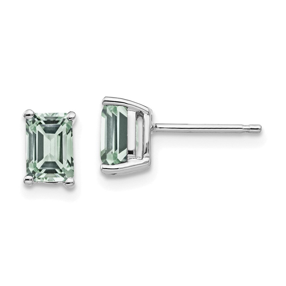 14k White Gold 6x4mm Emerald-Cut Green Quartz Earrings XE65WAG