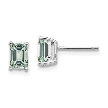 14k White Gold 6x4mm Emerald-Cut Green Quartz Earrings XE65WAG