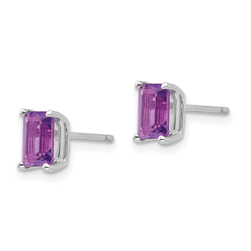 14k White Gold 6x4mm Emerald Cut Amethyst Earrings XE65WAM