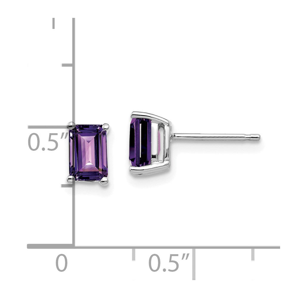 14k White Gold 6x4mm Emerald Cut Amethyst Earrings XE65WAM