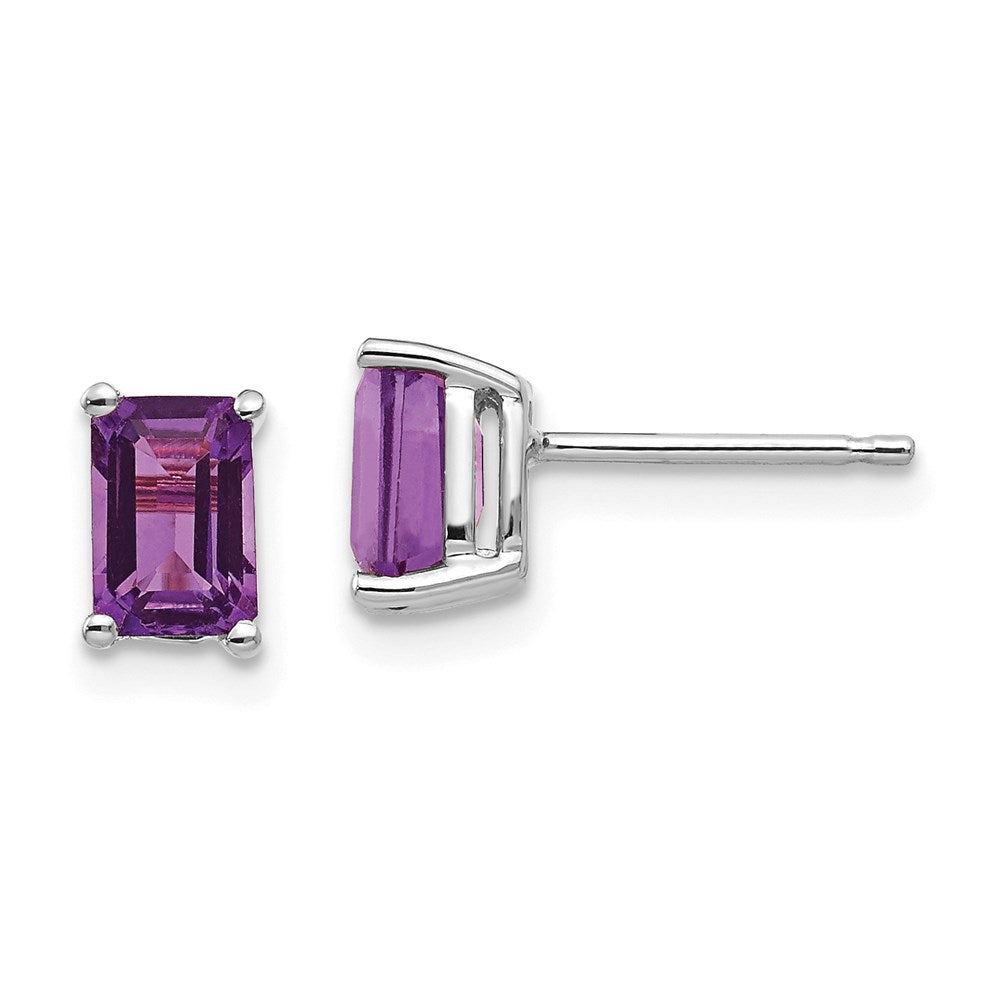 14k White Gold 6x4mm Emerald Cut Amethyst Earrings XE65WAM