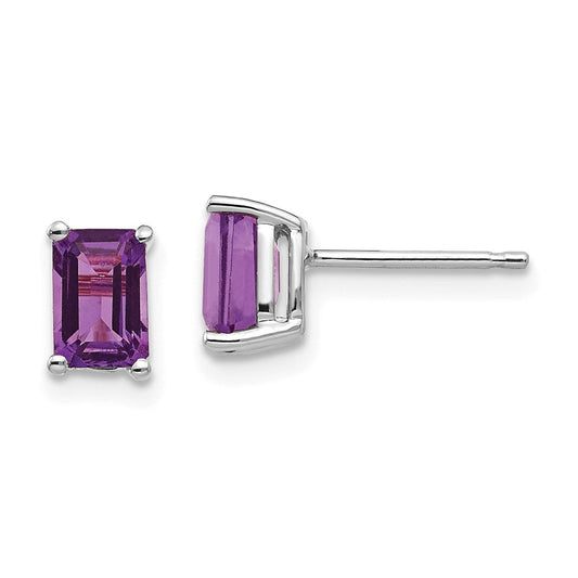 14k White Gold 6x4mm Emerald Cut Amethyst Earrings XE65WAM