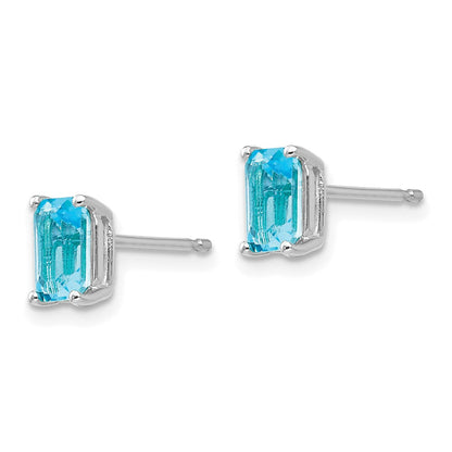 14k White Gold 6x4mm Emerald Cut Blue Topaz Earrings XE65WBT