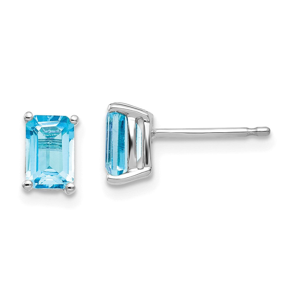 14k White Gold 6x4mm Emerald Cut Blue Topaz Earrings XE65WBT