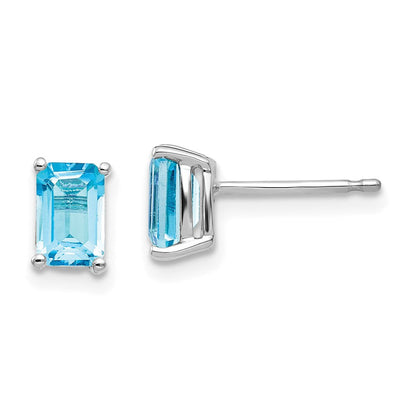 14k White Gold 6x4mm Emerald Cut Blue Topaz Earrings XE65WBT