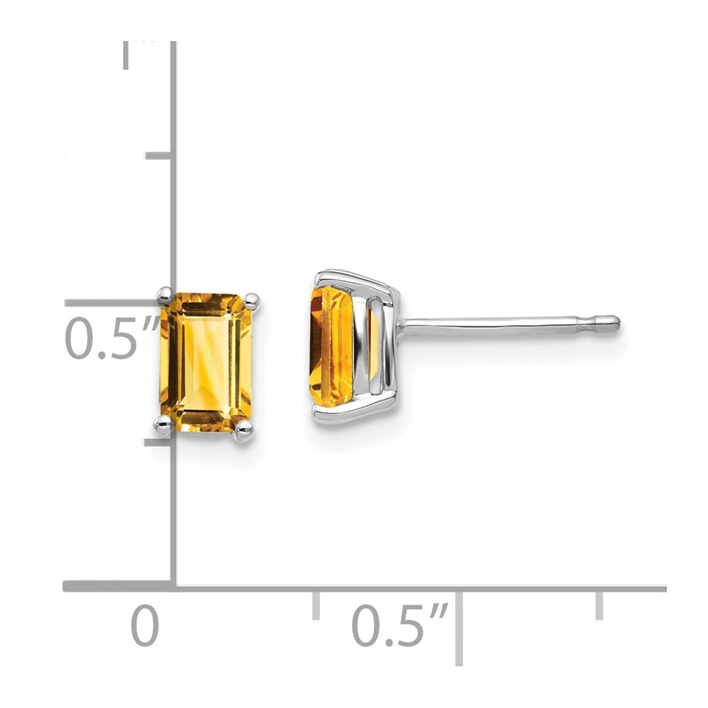 14k White Gold 6x4mm Emerald Cut Citrine Earrings XE65WCI