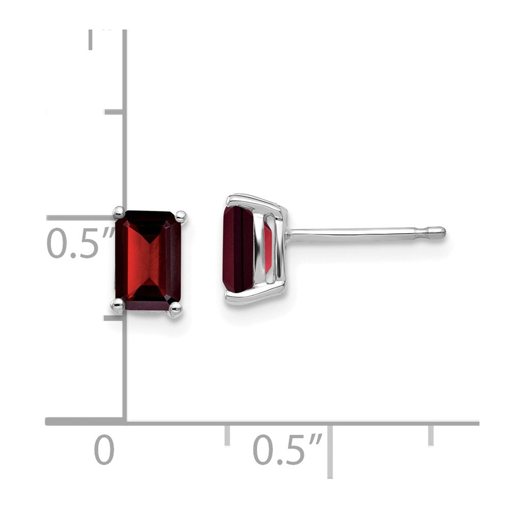 14k White Gold 6x4mm Emerald Cut Garnet Earrings XE65WGA