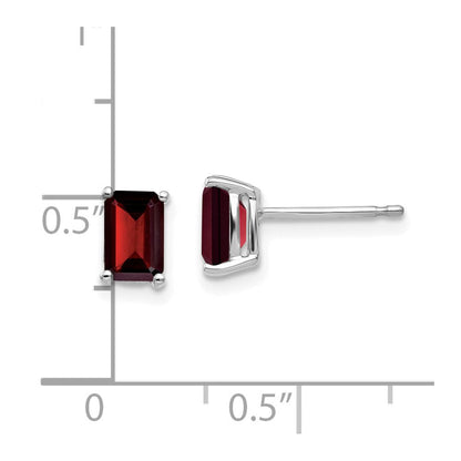 14k White Gold 6x4mm Emerald Cut Garnet Earrings XE65WGA