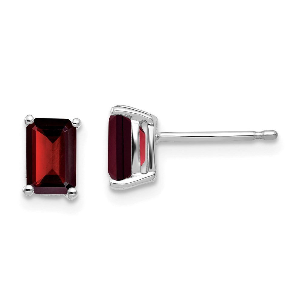 14k White Gold 6x4mm Emerald Cut Garnet Earrings XE65WGA