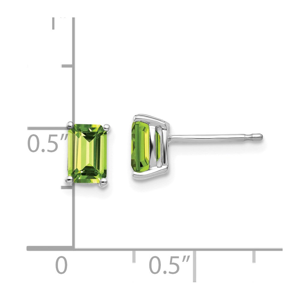 14k White Gold 6x4mm Emerald Cut Peridot Earrings XE65WPE
