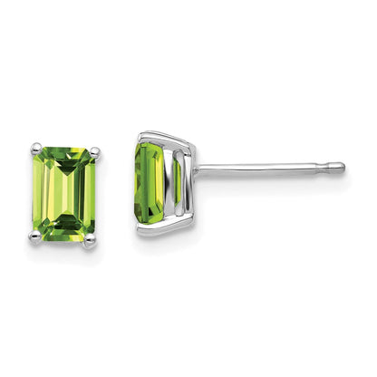 14k White Gold 6x4mm Emerald Cut Peridot Earrings XE65WPE