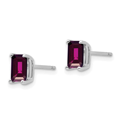 14k White Gold 6x4 Emerald Cut Rhodolite Garnet Stud Earrings