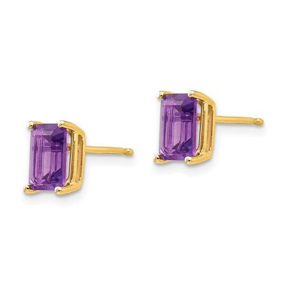14k Yellow Gold 7x5mm Emerald Cut Amethyst Earrings XE66AM