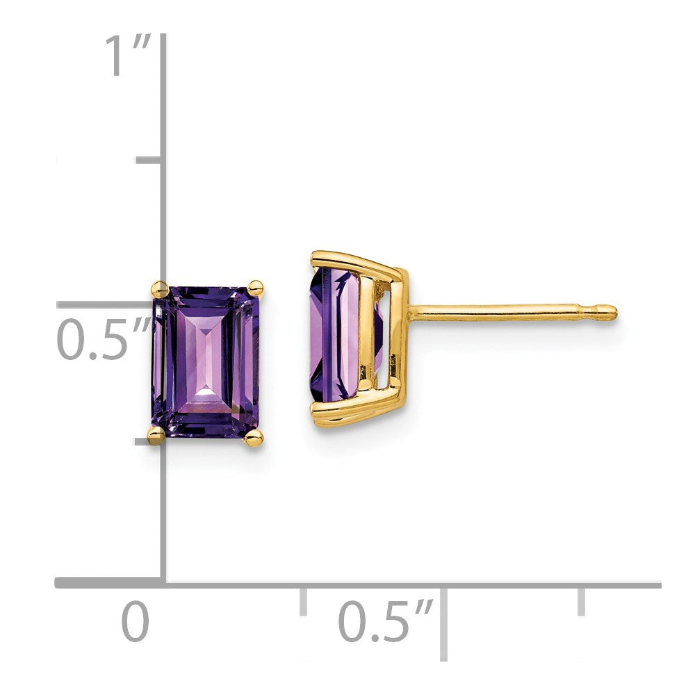 14k Yellow Gold 7x5mm Emerald Cut Amethyst Earrings XE66AM