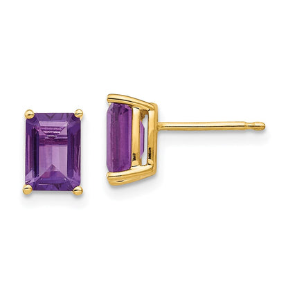 14k Yellow Gold 7x5mm Emerald Cut Amethyst Earrings XE66AM