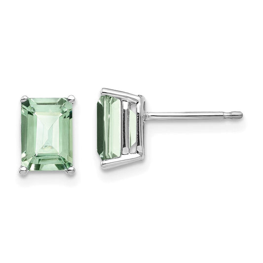 14k White Gold 7x5mm Emerald-Cut Green Quartz Earrings XE66WAG