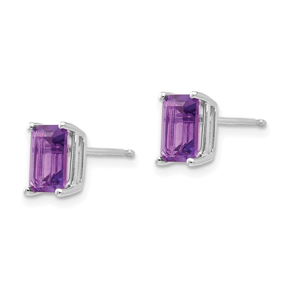 14k White Gold 7x5mm Emerald Cut Amethyst Earrings XE66WAM