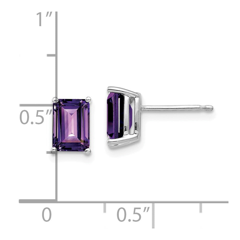 14k White Gold 7x5mm Emerald Cut Amethyst Earrings XE66WAM