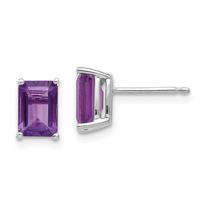 14k White Gold 7x5mm Emerald Cut Amethyst Earrings XE66WAM