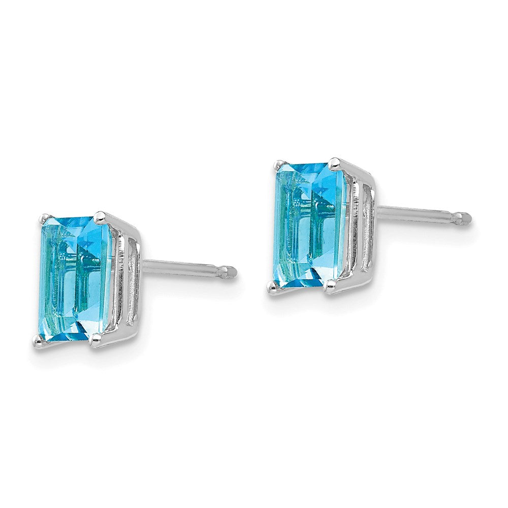 14k White Gold 7x5mm Emerald Cut Blue Topaz Earrings XE66WBT