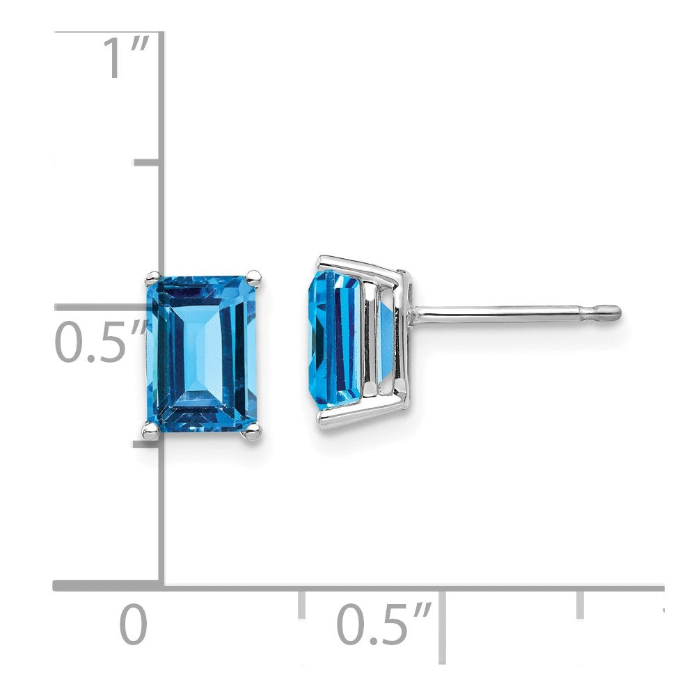 14k White Gold 7x5mm Emerald Cut Blue Topaz Earrings XE66WBT