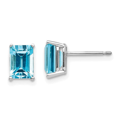 14k White Gold 7x5mm Emerald Cut Blue Topaz Earrings XE66WBT