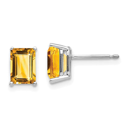 14k White Gold 7x5mm Emerald Cut Citrine Earrings XE66WCI