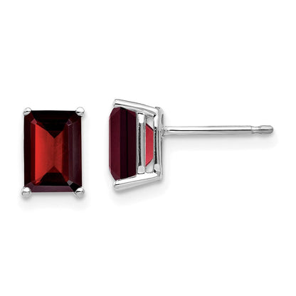 14k White Gold 7x5mm Emerald Cut Garnet Earrings XE66WGA