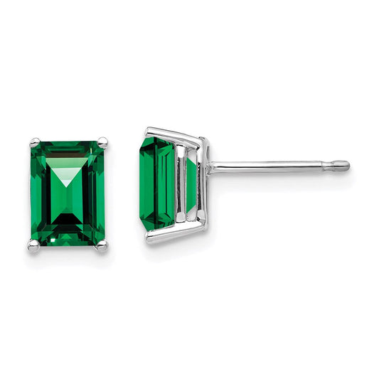 14k White Gold 7x5mm Emerald Cut Mount St. Helens Earrings XE66WMS