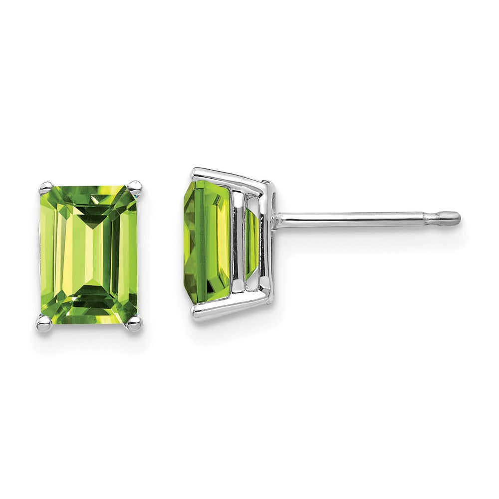 14k White Gold 7x5mm Emerald Cut Peridot Earrings XE66WPE