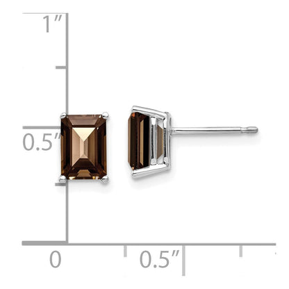 14k White Gold 7x5mm Emerald Smok Yellow Gold Quartz Earrings XE66WSQ