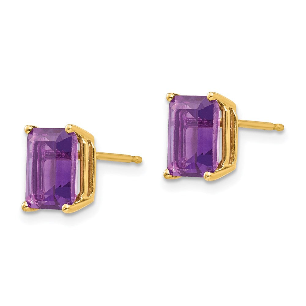 14k Yellow Gold 8x6mm Emerald Cut Amethyst Earrings XE67AM