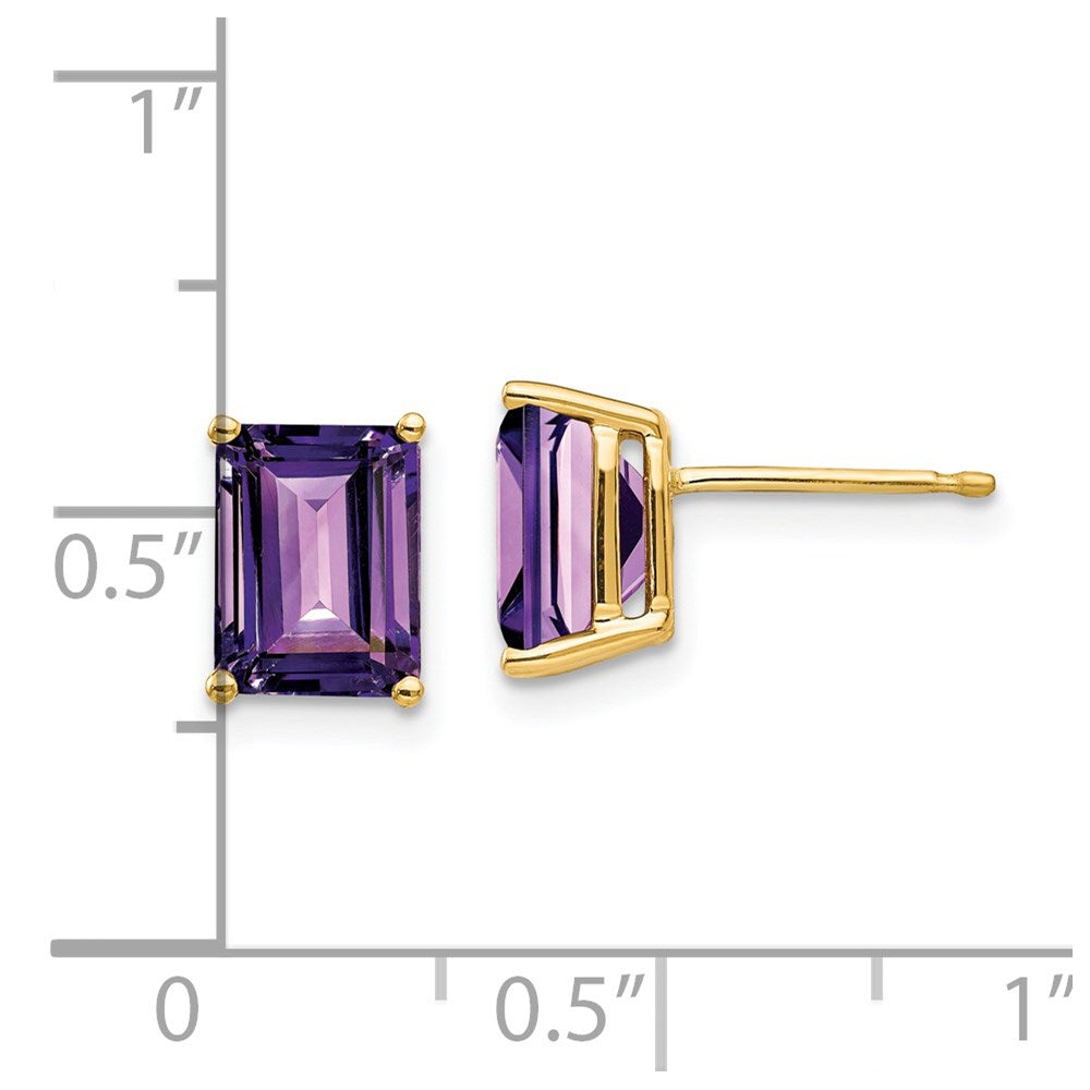 14k Yellow Gold 8x6mm Emerald Cut Amethyst Earrings XE67AM