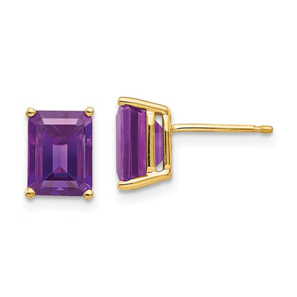 14k Yellow Gold 8x6mm Emerald Cut Amethyst Earrings XE67AM