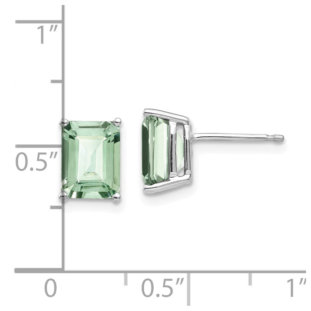 14k White Gold 8x6mm Emerald-Cut Green Quartz Earrings XE67WAG