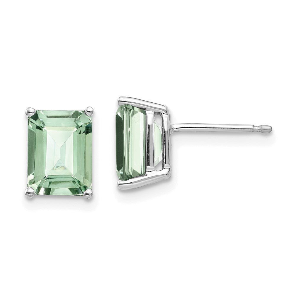 14k White Gold 8x6mm Emerald-Cut Green Quartz Earrings XE67WAG