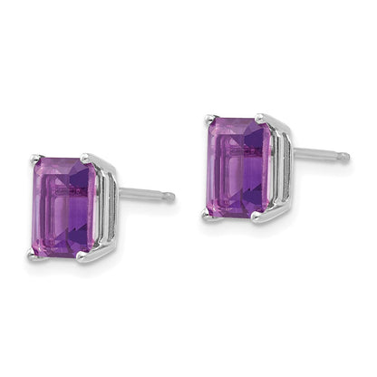14k White Gold 8x6mm Emerald Cut Amethyst Earrings XE67WAM
