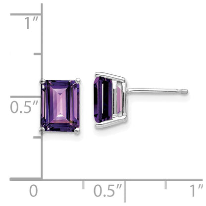 14k White Gold 8x6mm Emerald Cut Amethyst Earrings XE67WAM