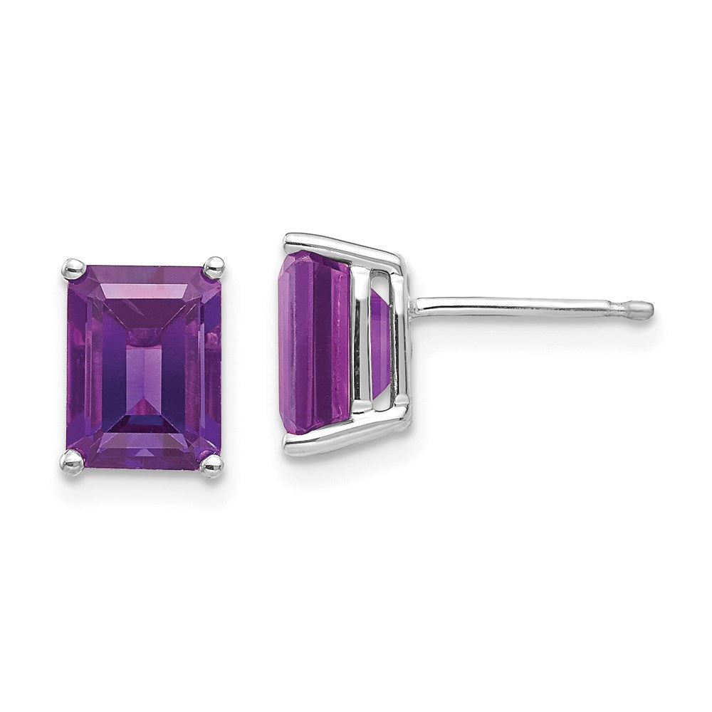 14k White Gold 8x6mm Emerald Cut Amethyst Earrings XE67WAM