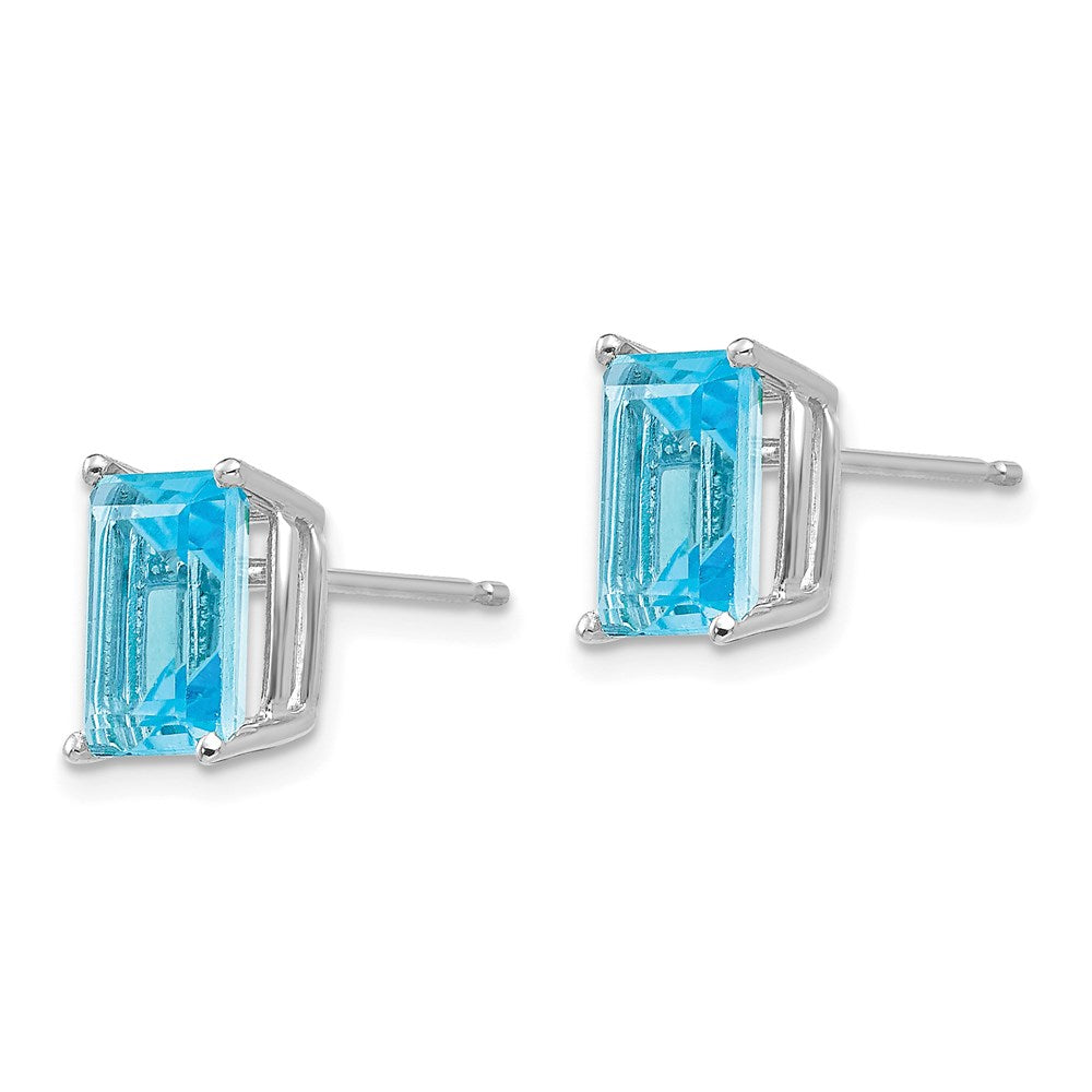 14k White Gold 8x6mm Emerald Cut Blue Topaz Earrings XE67WBT
