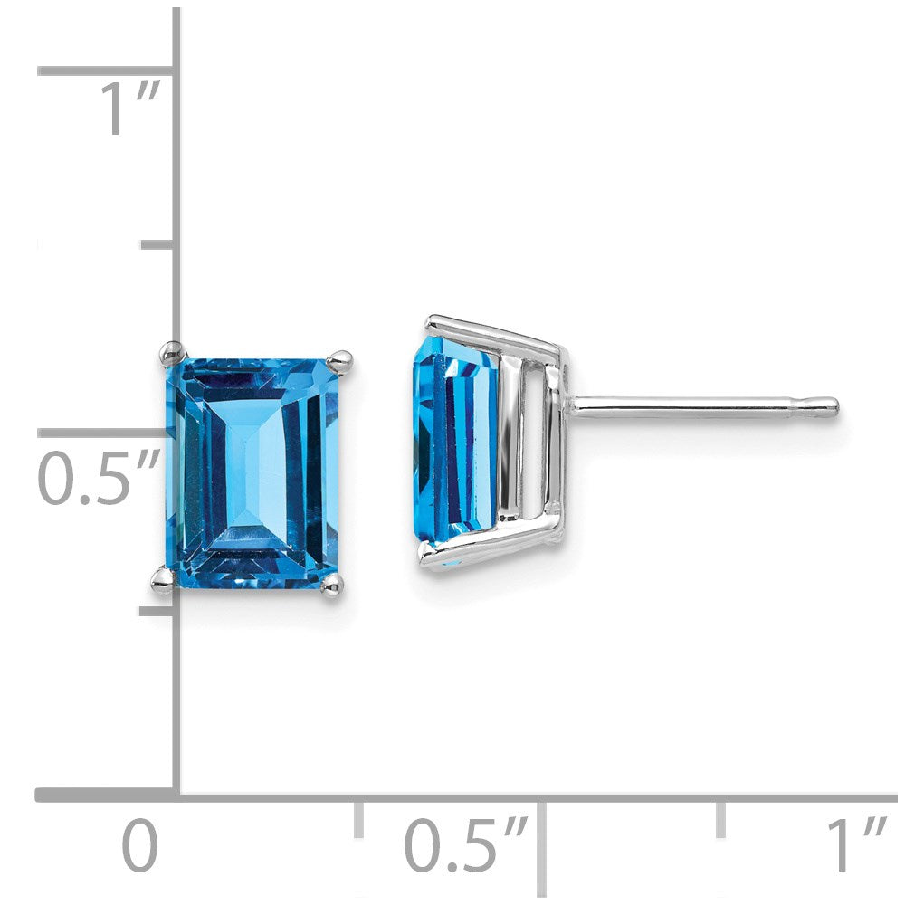 14k White Gold 8x6mm Emerald Cut Blue Topaz Earrings XE67WBT