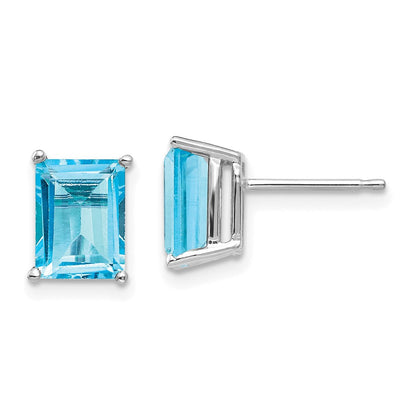 14k White Gold 8x6mm Emerald Cut Blue Topaz Earrings XE67WBT