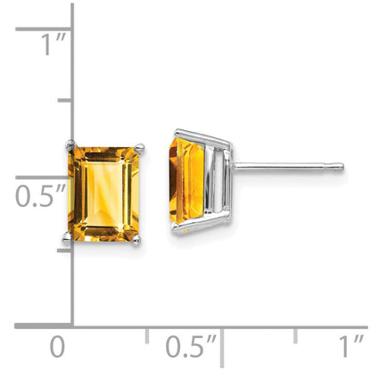 14k White Gold 8x6mm Emerald Cut Citrine Earrings XE67WCI