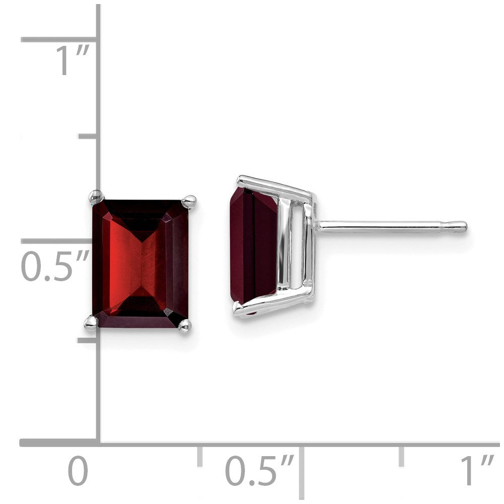 14k White Gold 8x6mm Emerald Cut Garnet Earrings XE67WGA