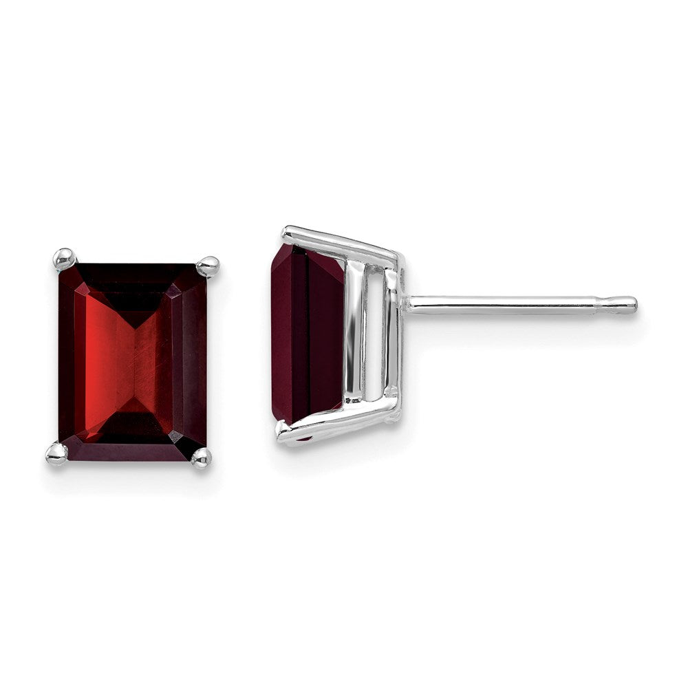 14k White Gold 8x6mm Emerald Cut Garnet Earrings XE67WGA