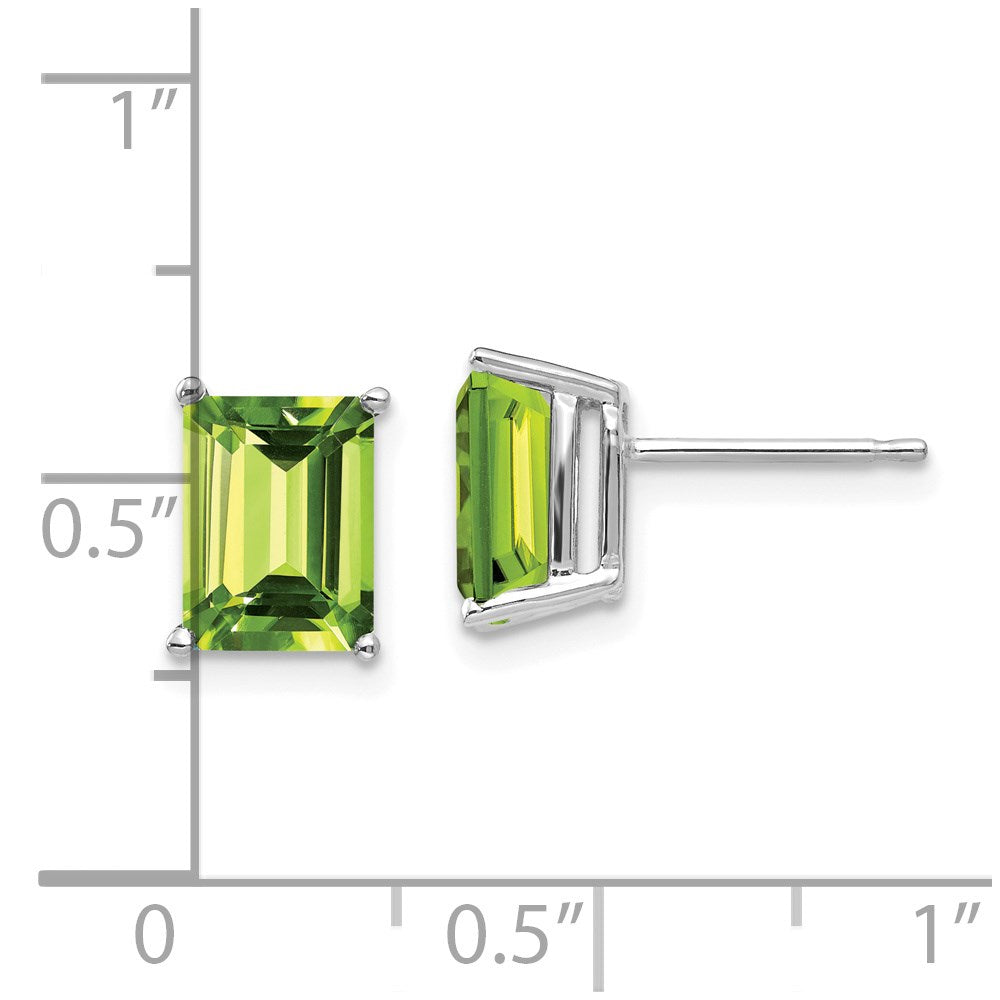 14k White Gold 8x6mm Emerald Cut Peridot Earrings XE67WPE
