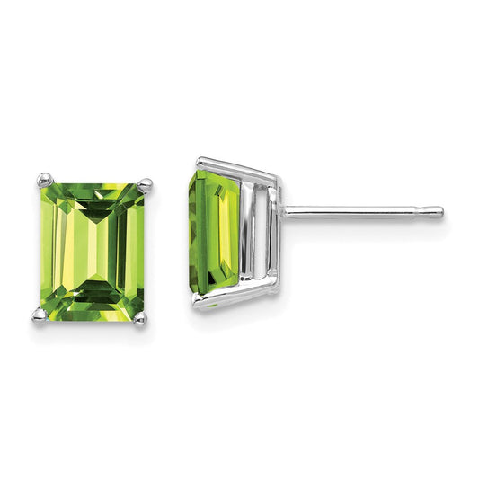 14k White Gold 8x6mm Emerald Cut Peridot Earrings XE67WPE
