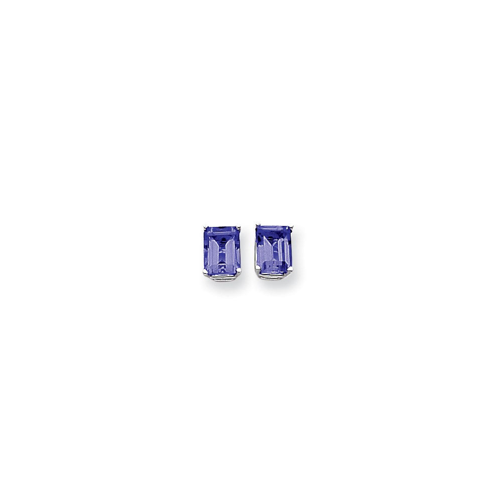 14k White Gold 8x6mm Emerald Cut Sapphire Earrings XE67WS