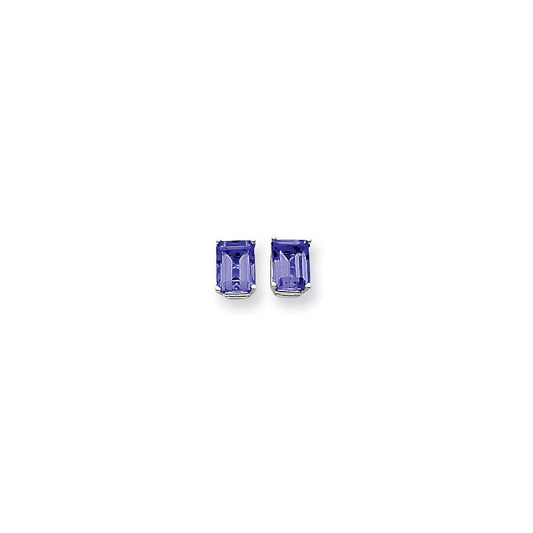 14k White Gold 8x6mm Emerald Cut Sapphire Earrings XE67WS