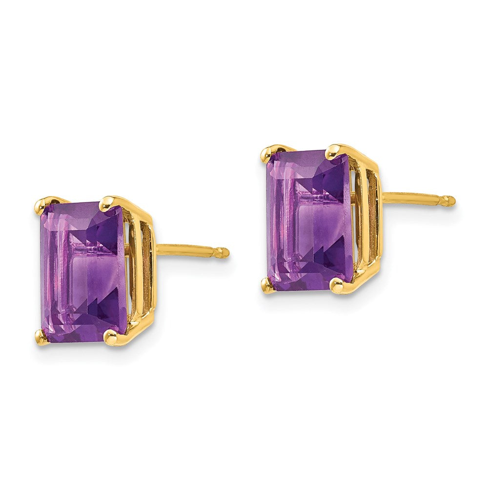 14k Yellow Gold 9x7mm Emerald Cut Amethyst Earrings XE68AM